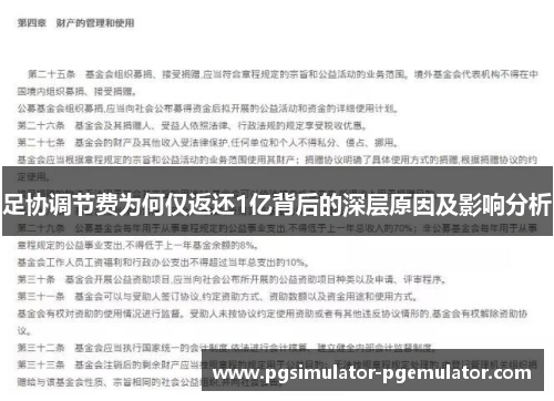 足协调节费为何仅返还1亿背后的深层原因及影响分析
